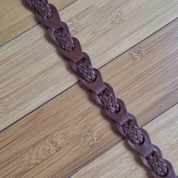 Vintage Classic Aimee Lynn Large Leather Belt Woven Braided Antique Brown 90's - Picture 10 of 16